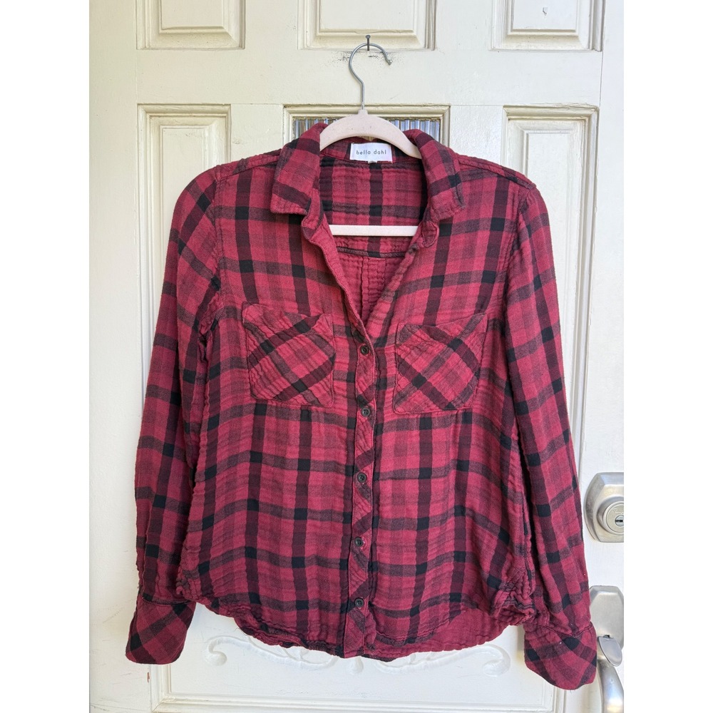 Bella Dahl Red Black Buffalo Plaid Button Down Shirt Womens Size XS